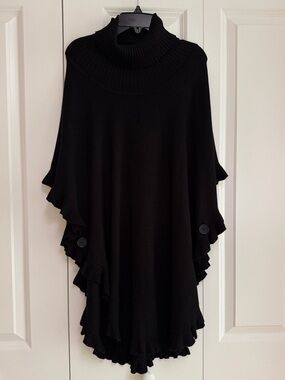 NWT Black Turtleneck Poncho Sweater Cape Size L Cozy Oversized